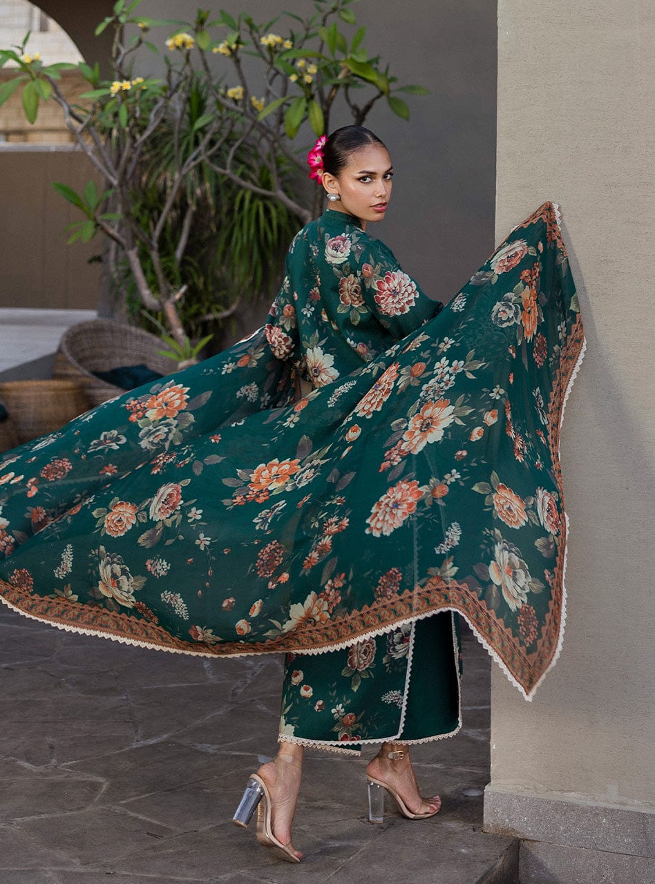 ZC Embroidered Dark Green Luxury Lawn Dress