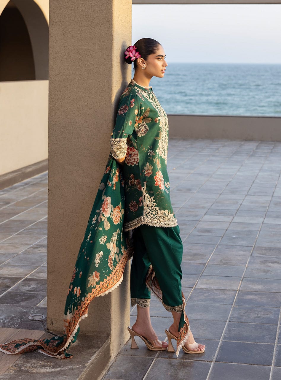 ZC Embroidered Dark Green Luxury Lawn Dress