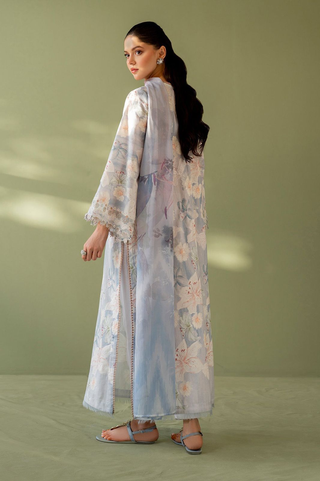 BRQ Embroidered Tie & Dye Sky Blue Luxury Lawn Dress