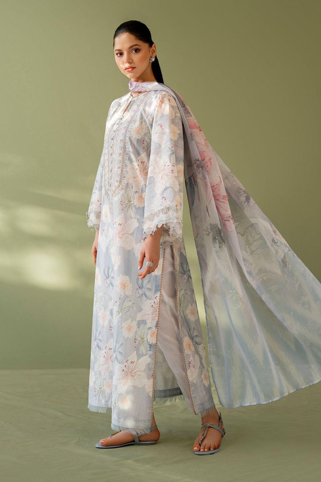 BRQ Embroidered Tie & Dye Sky Blue Luxury Lawn Dress