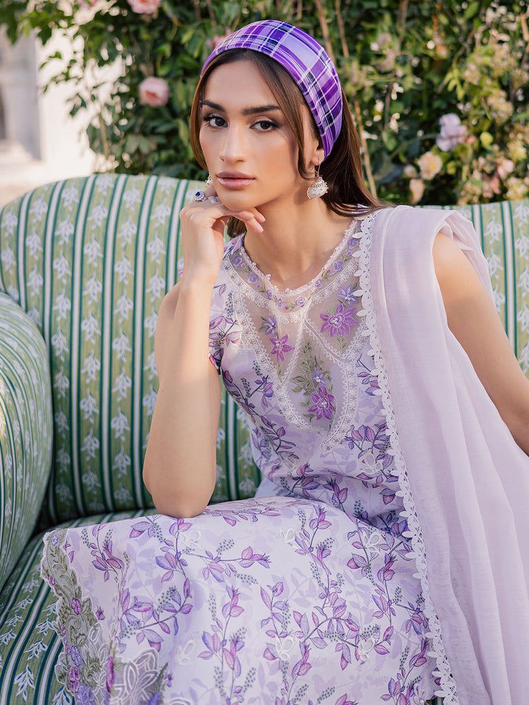 Parishay Chickenkari Printed Purple Luxruy Swiss Lawn Dress