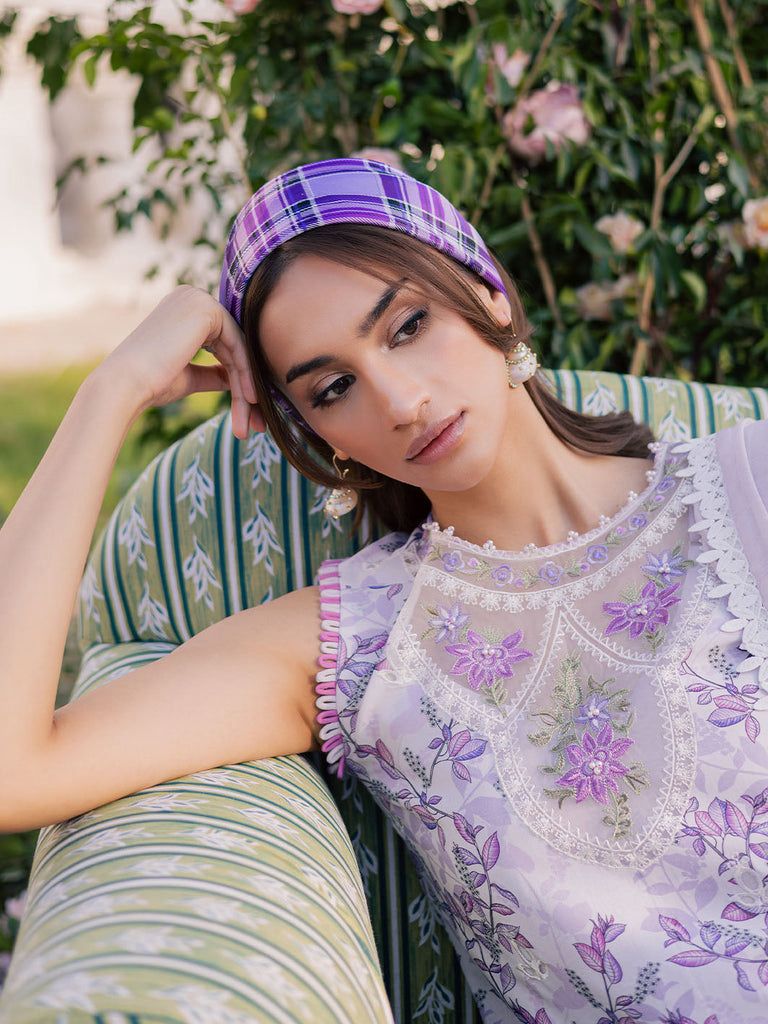 Parishay Chickenkari Printed Purple Luxruy Swiss Lawn Dress