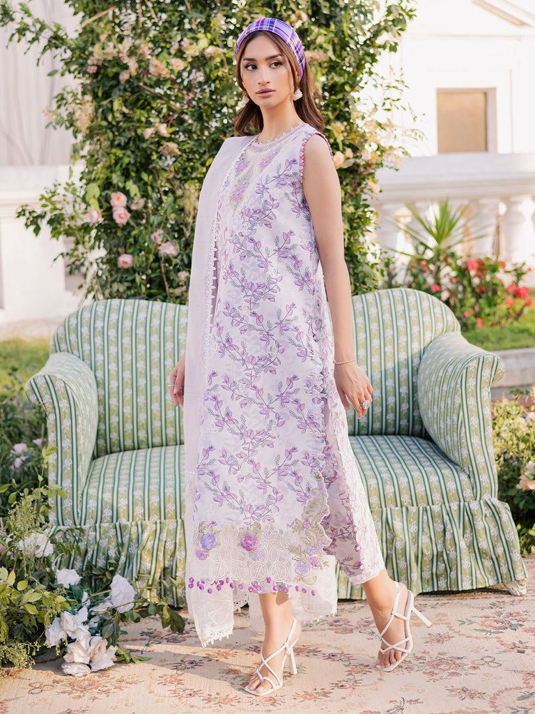 Parishay Chickenkari Printed Purple Luxruy Swiss Lawn Dress