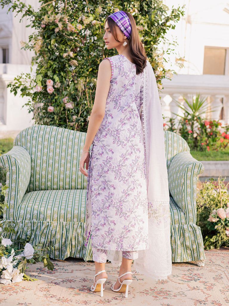 Parishay Chickenkari Printed Purple Luxruy Swiss Lawn Dress