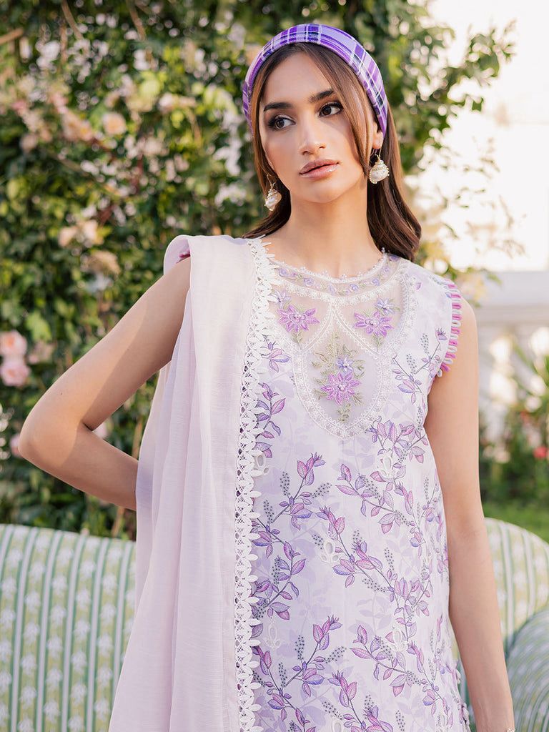 Parishay Chickenkari Printed Purple Luxruy Swiss Lawn Dress