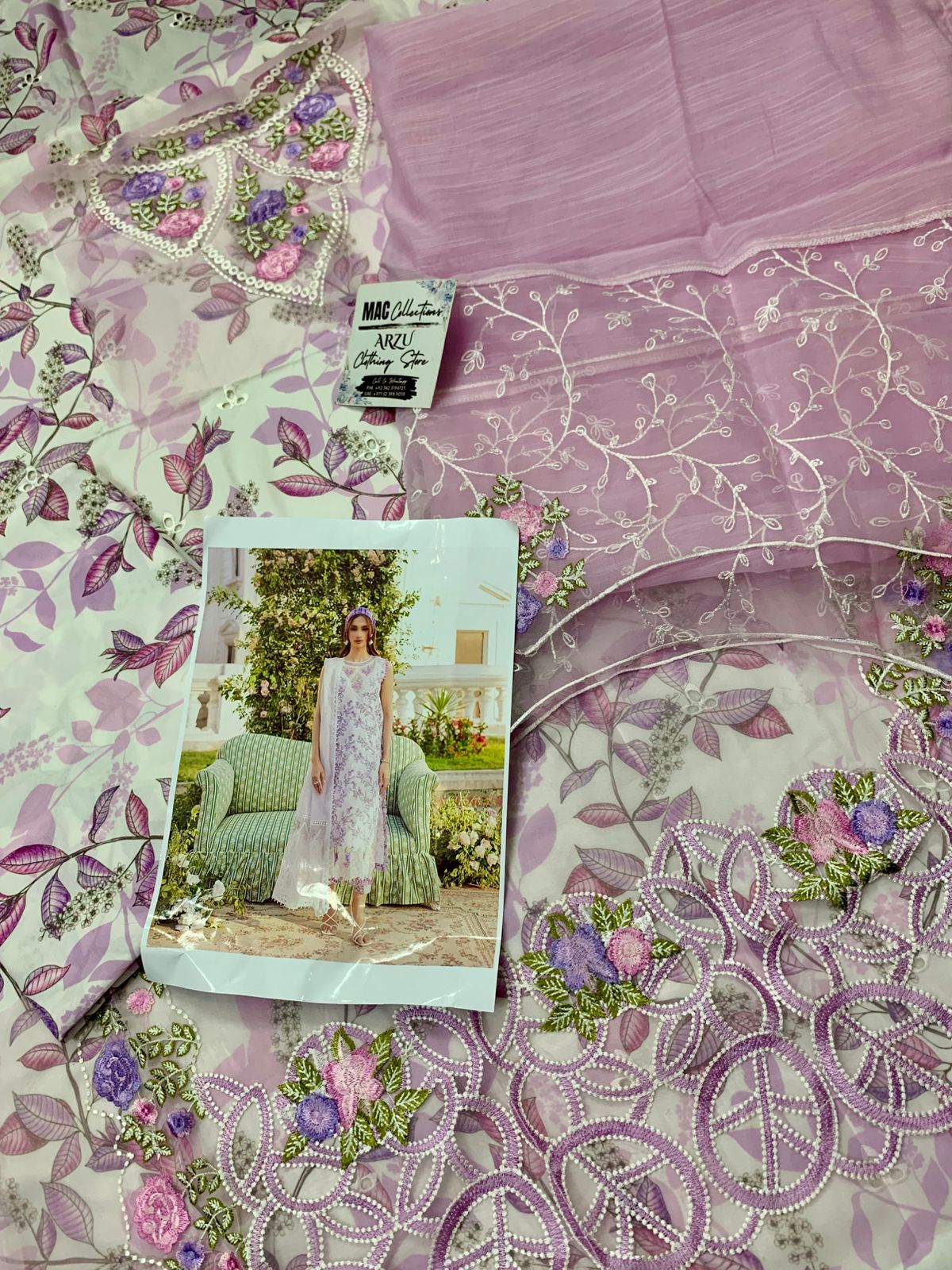 Parishay Chickenkari Printed Purple Luxruy Swiss Lawn Dress