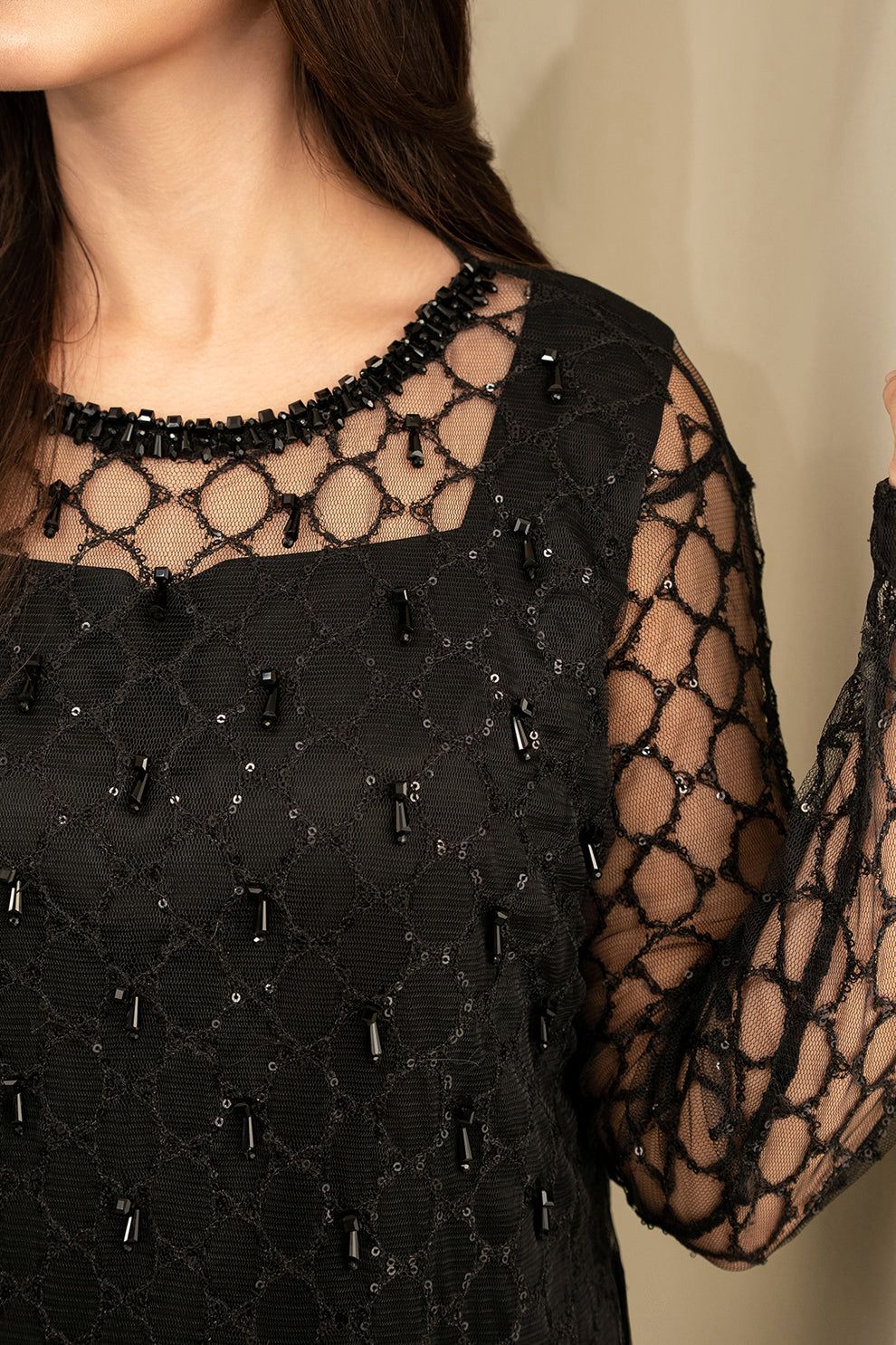LSR Embroidered Black Luxury Net Dress