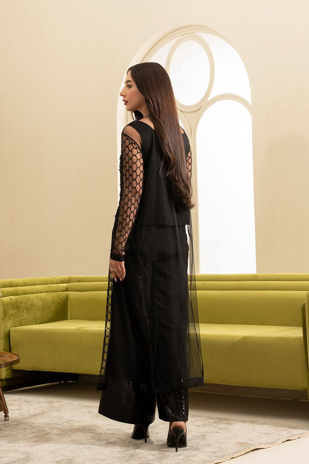 LSR Embroidered Black Luxury Net Dress