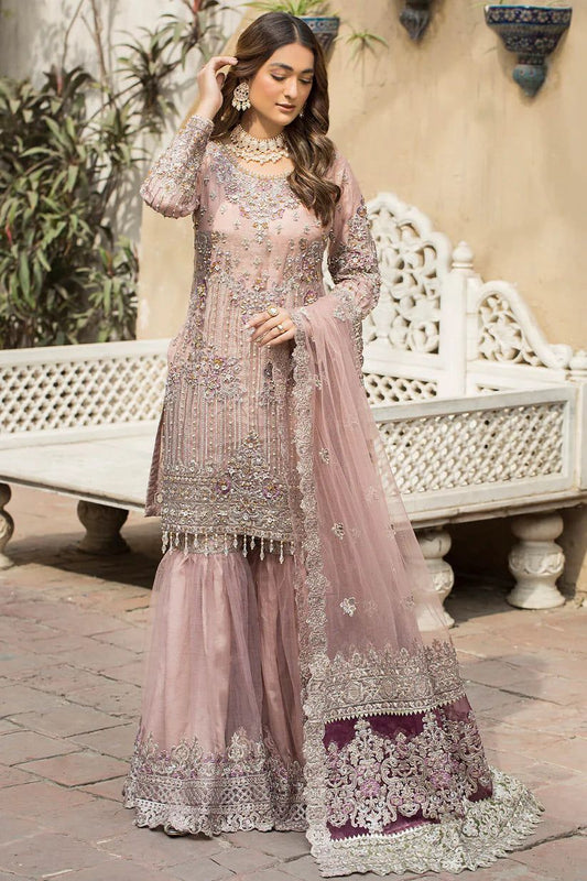 IMZ Embroiderd Tea Pink Luxury Net Gharara