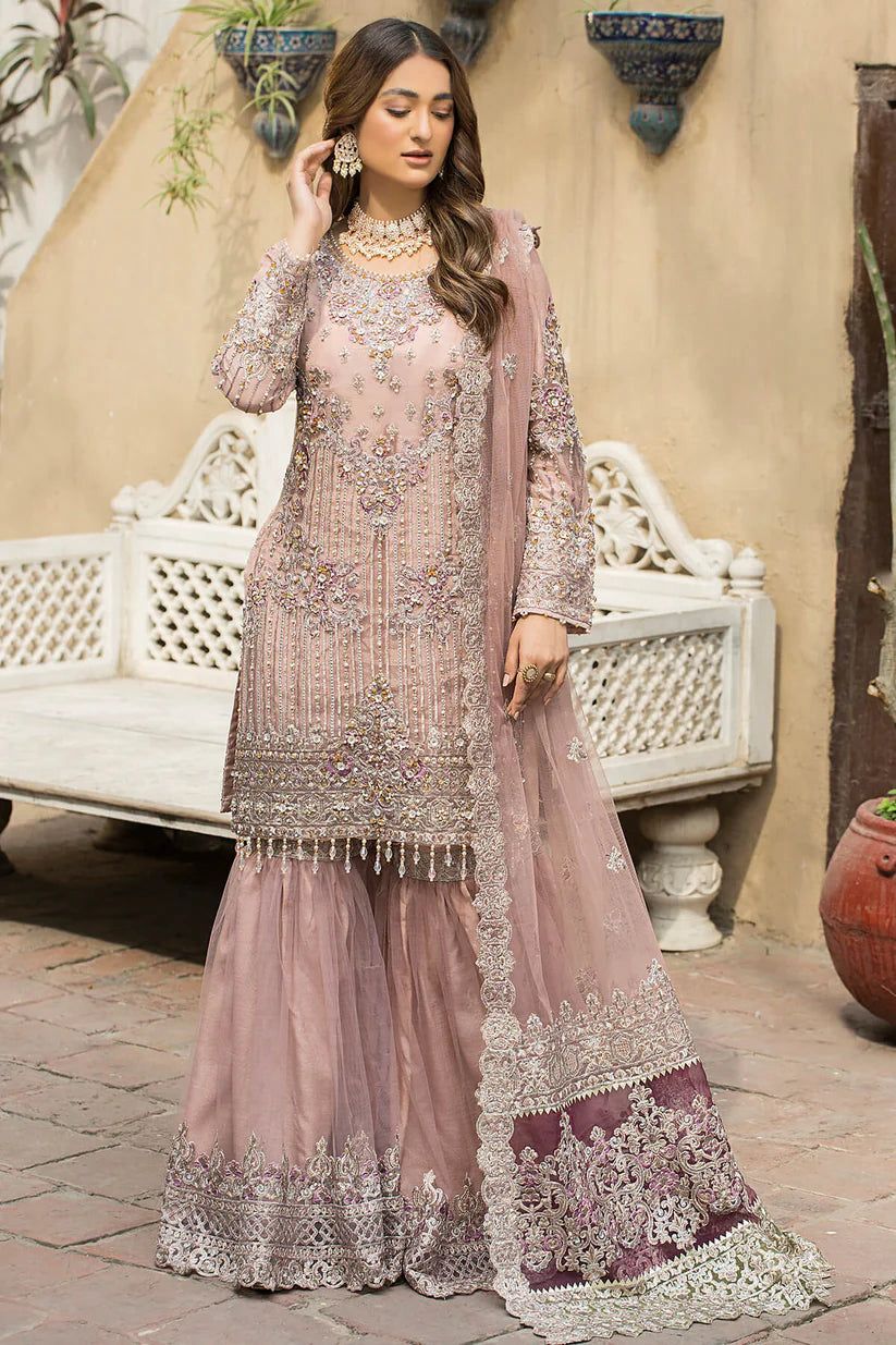 IMZ Embroiderd Tea Pink Luxury Net Gharara