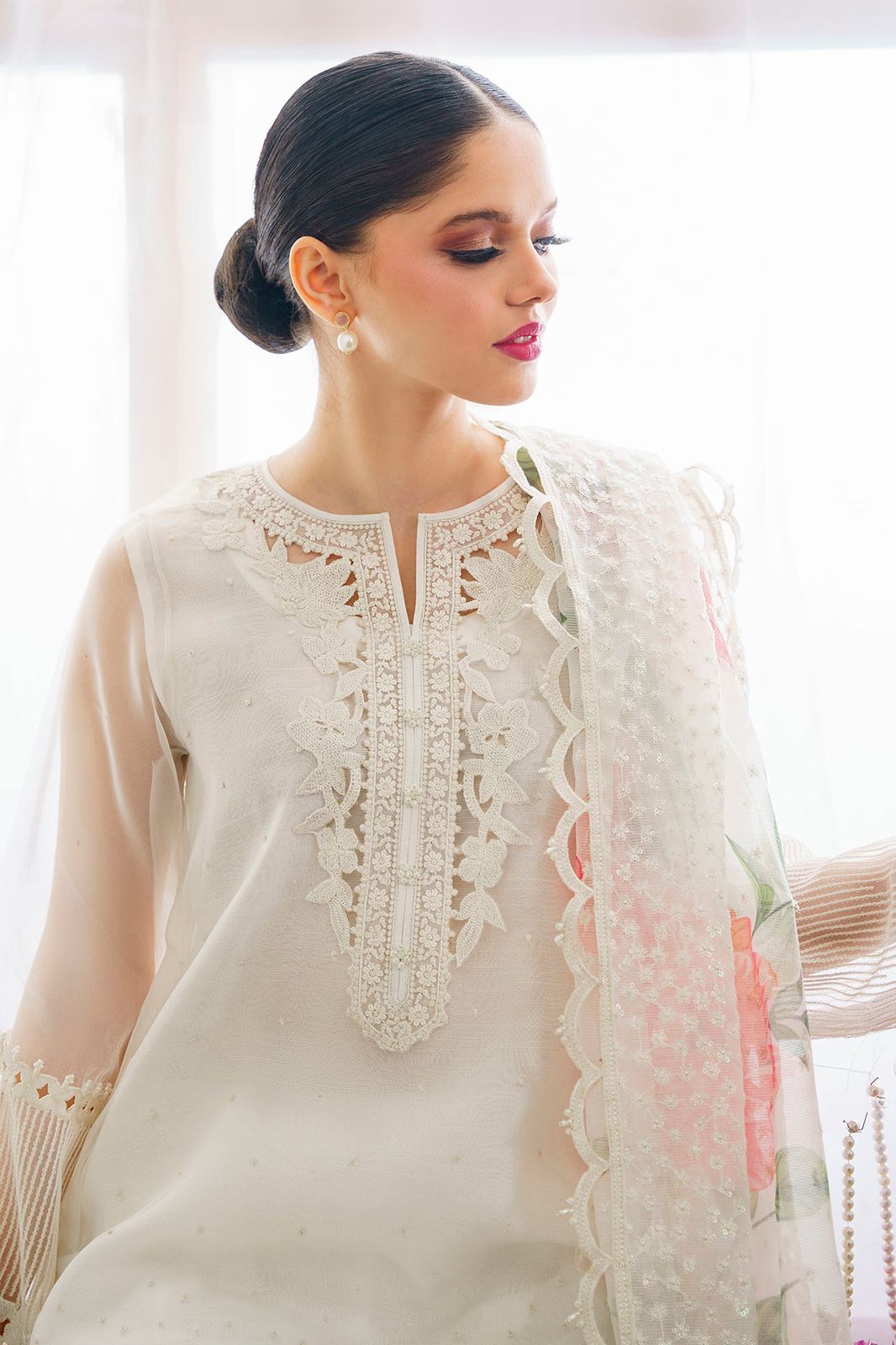 BRQ Embroidered White Luxury Organza Dress