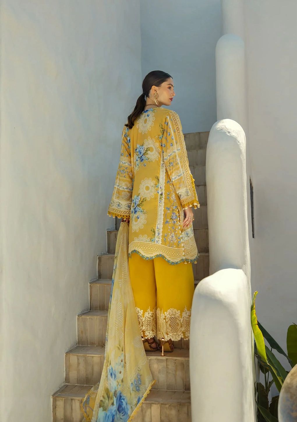 ELF Embroidered Yellow Luxury Lawn Dress