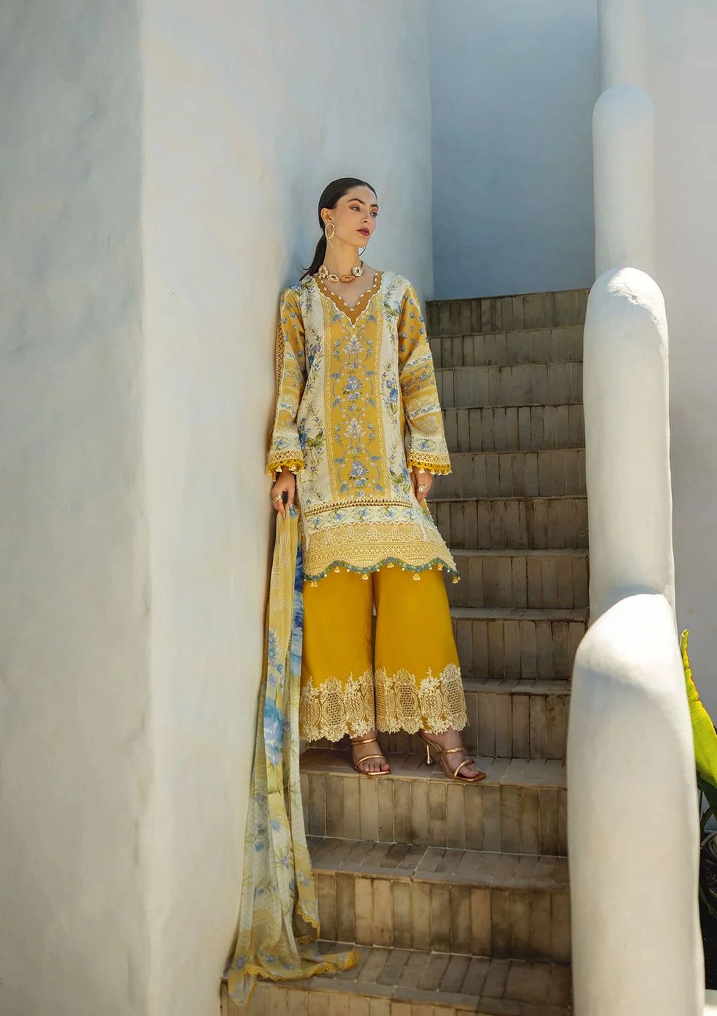 ELF Embroidered Yellow Luxury Lawn Dress