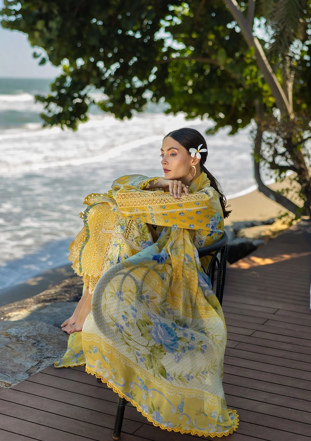 ELF Embroidered Yellow Luxury Lawn Dress