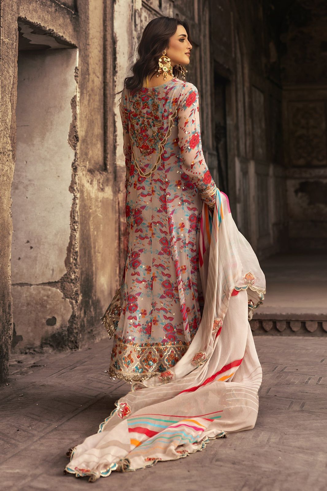 CHZ Embroidered Multi Floral Luxury Chiffon Dress