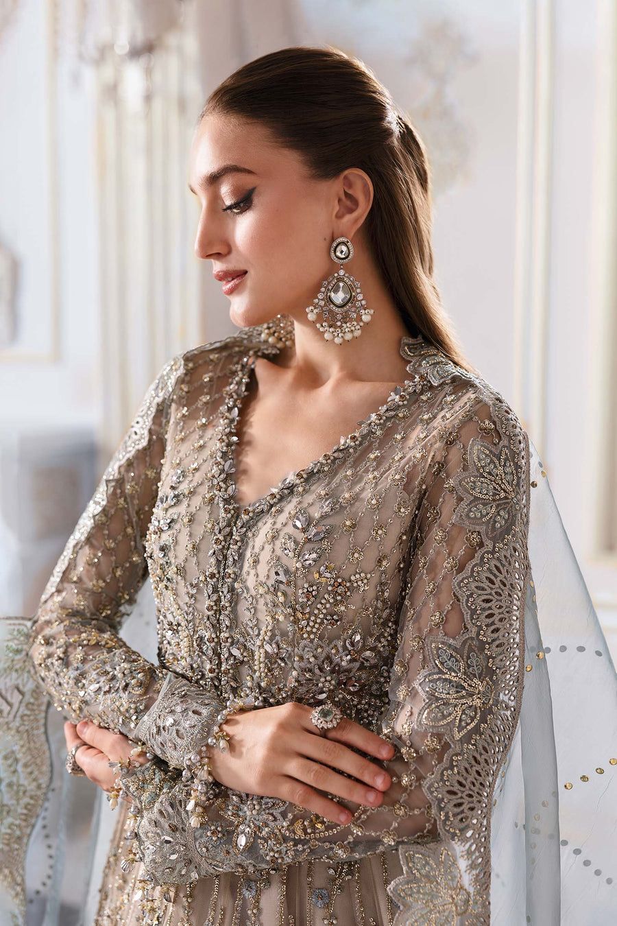 MB Embroidered Bridal Blue Luxury Net Maxi - Unstitched