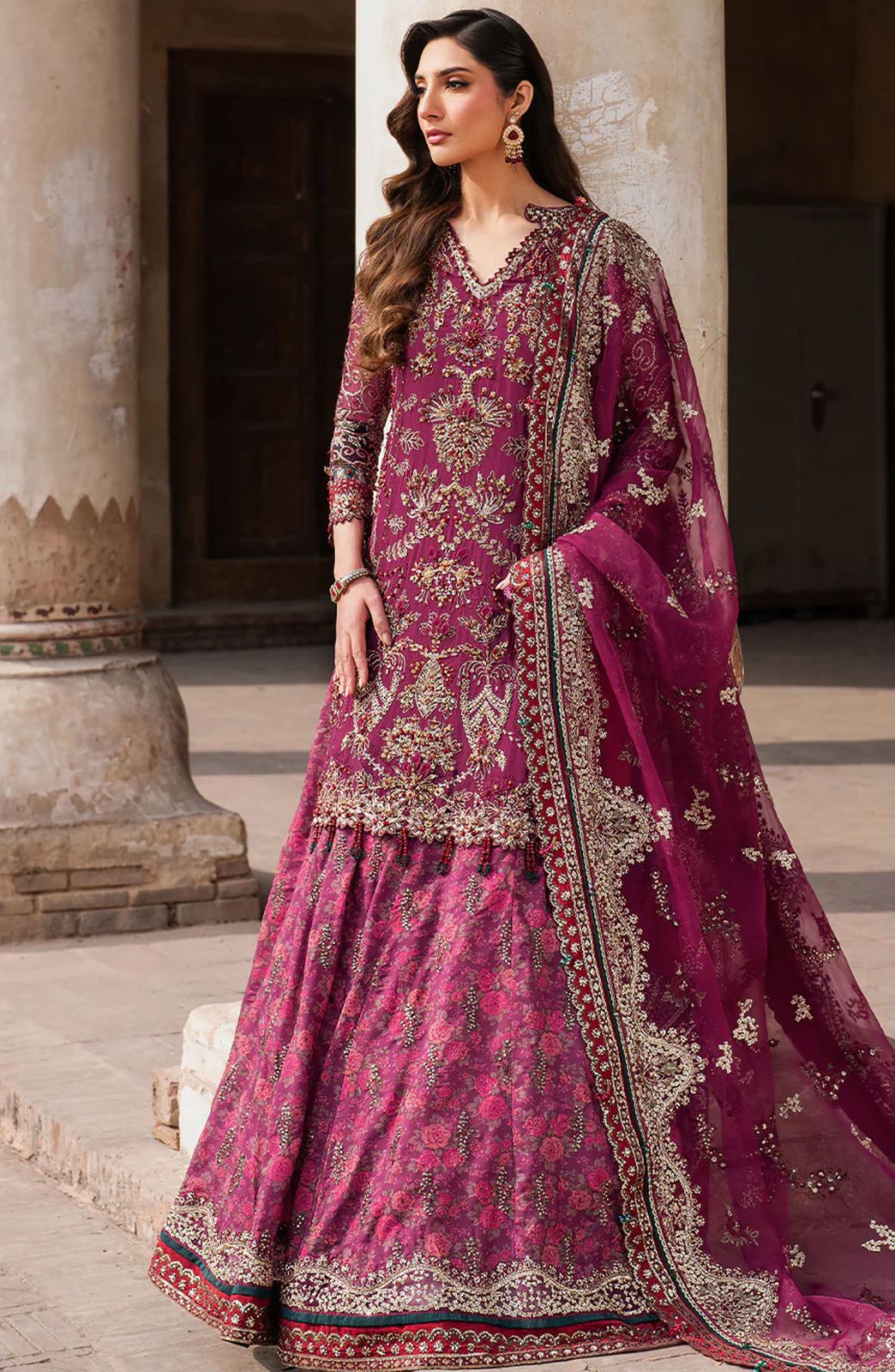 IZK Embroidered Purple Luxury Chiffon lehenga