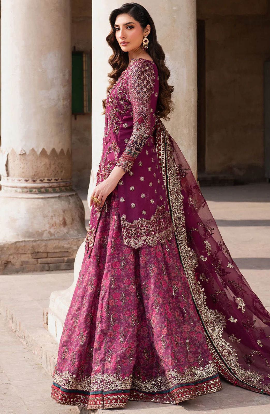 IZK Embroidered Purple Luxury Chiffon lehenga