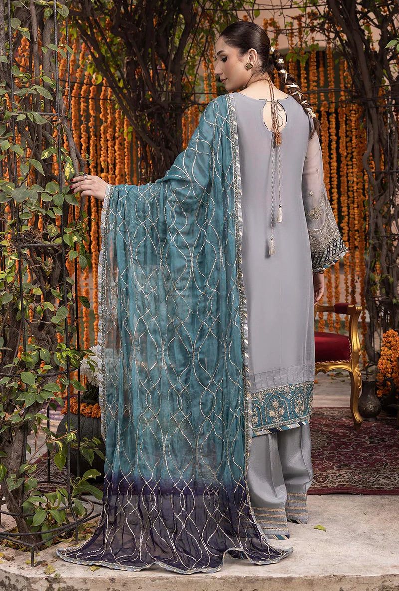 AL Embroidered Grey Luxury Chiffon Dress