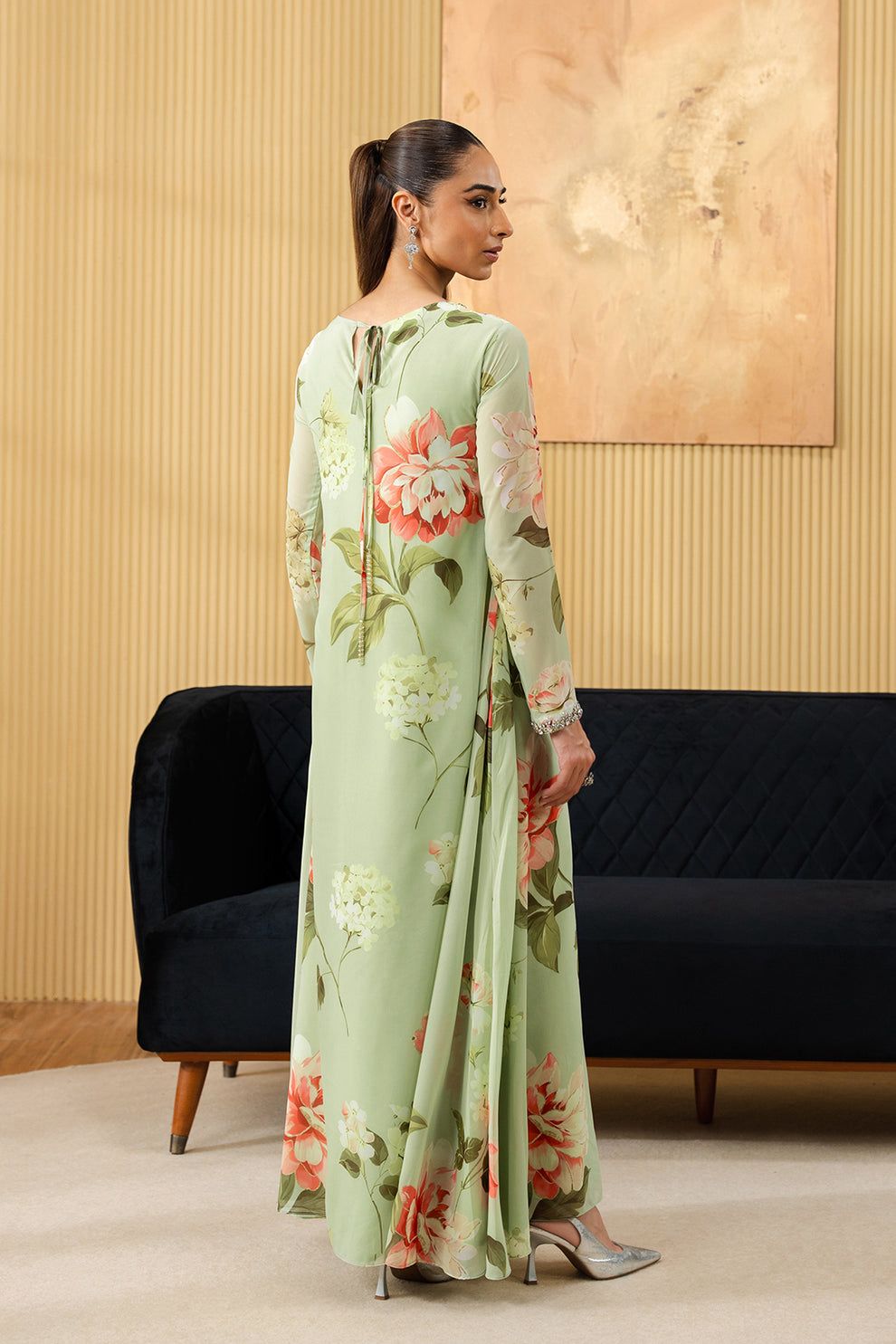 LSR Embroidered Pista Luxury Silk Dress