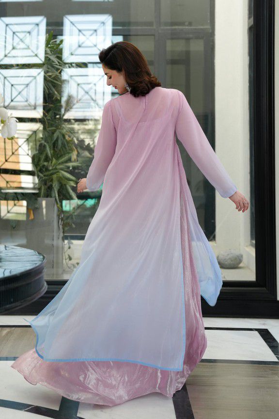 LSR Embroidered Pink Tie & Dye Luxury Chiffon Dress