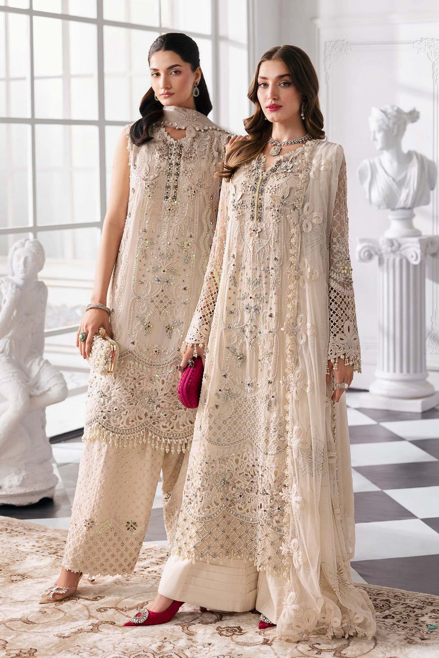 MB Embroidered Off White Luxury Chiffon Dress