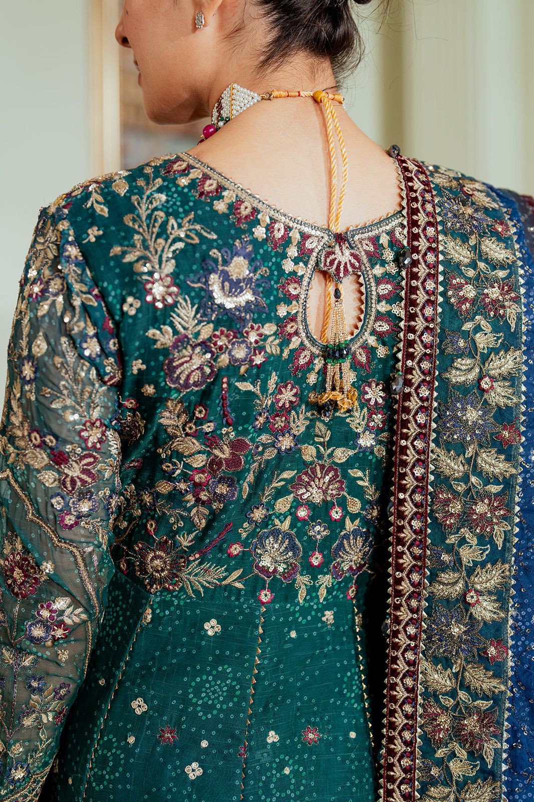 BRQ Embroidered Sea Green Tie & dye Luxury Chiffon Frock