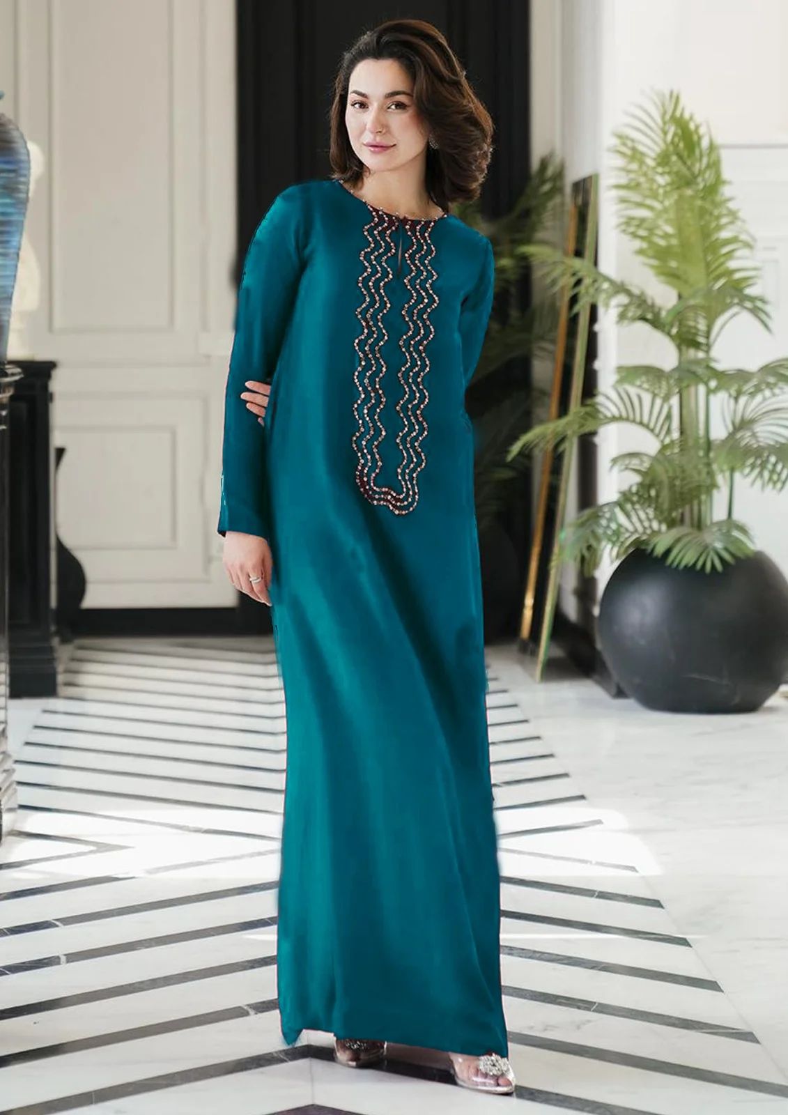 LSR Embroidered Zinc Luxury Silk Dress