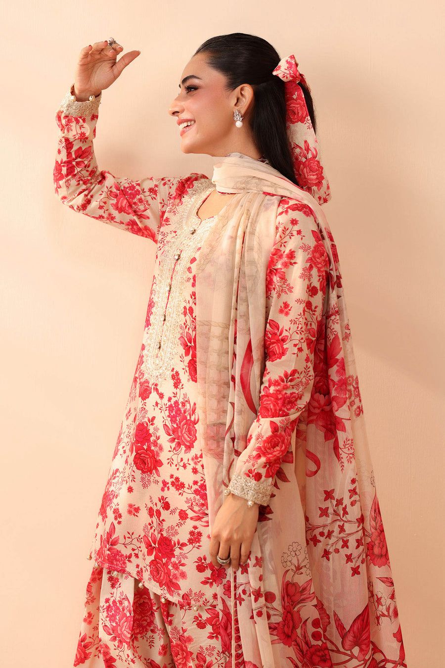 MB Embroidered Peach Luxury Linen Dress