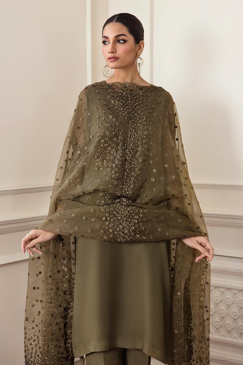 BRQ Embroidered Mehndi Luxury Chiffon Dress
