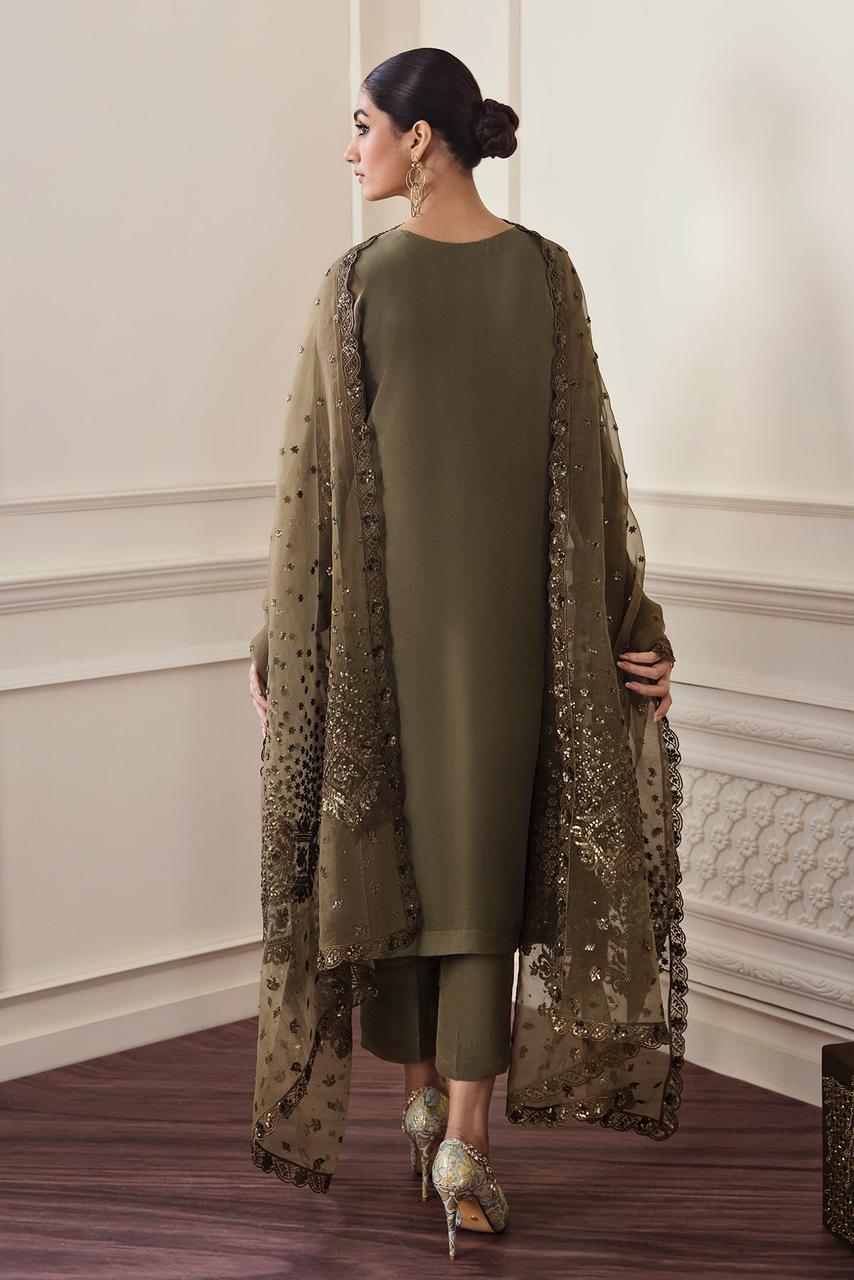 BRQ Embroidered Mehndi Luxury Chiffon Dress