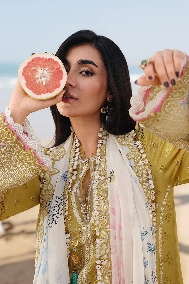 Qalamkar Embroidered Mustard Chikankari Luxury Lawn Dress