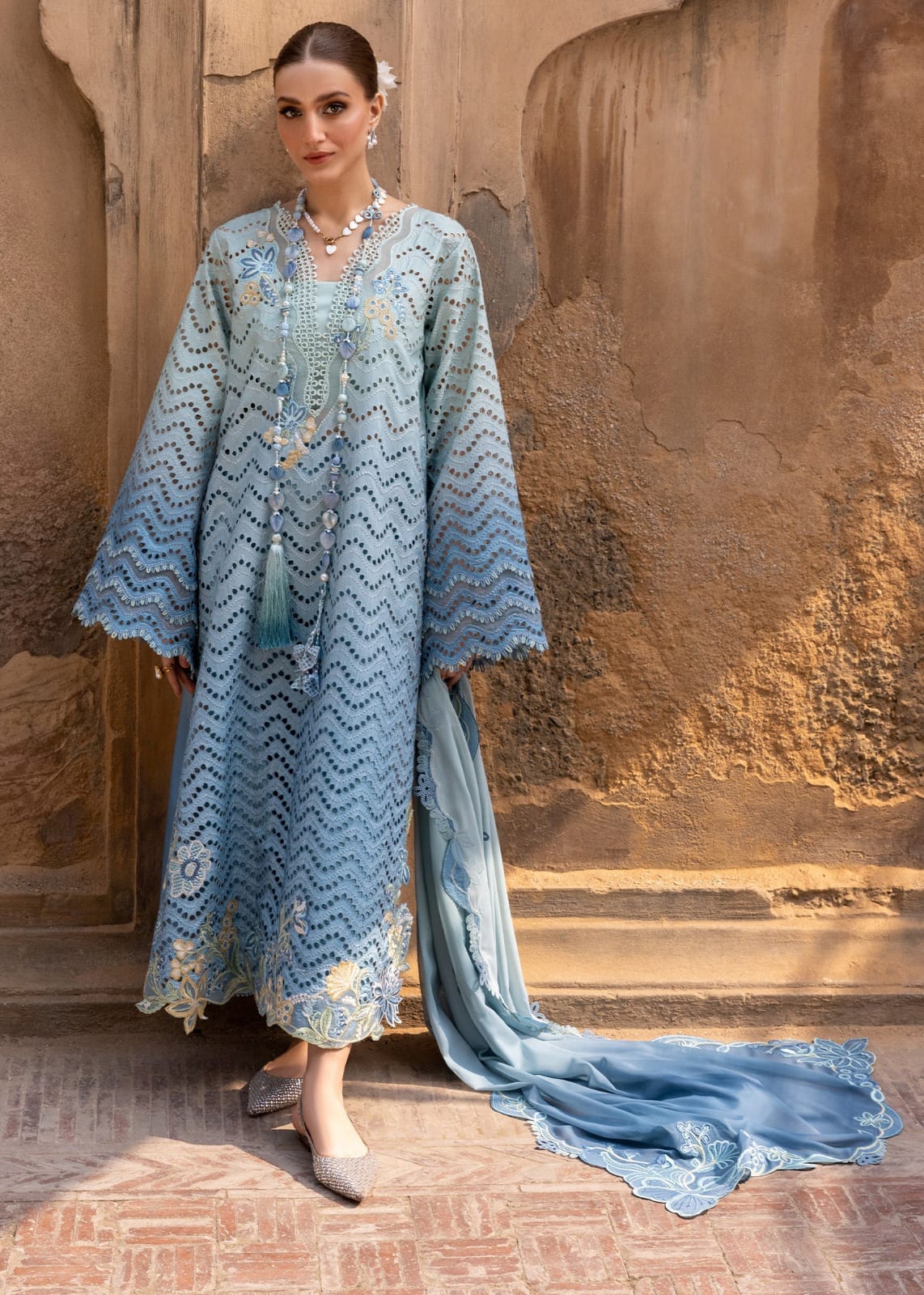 Crimson Embroidered Ferozi Chikankari Luxury Lawn Dress