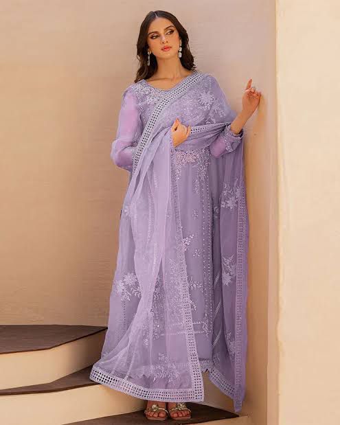 MSQ Embroidered Purple Luxury Net Dress