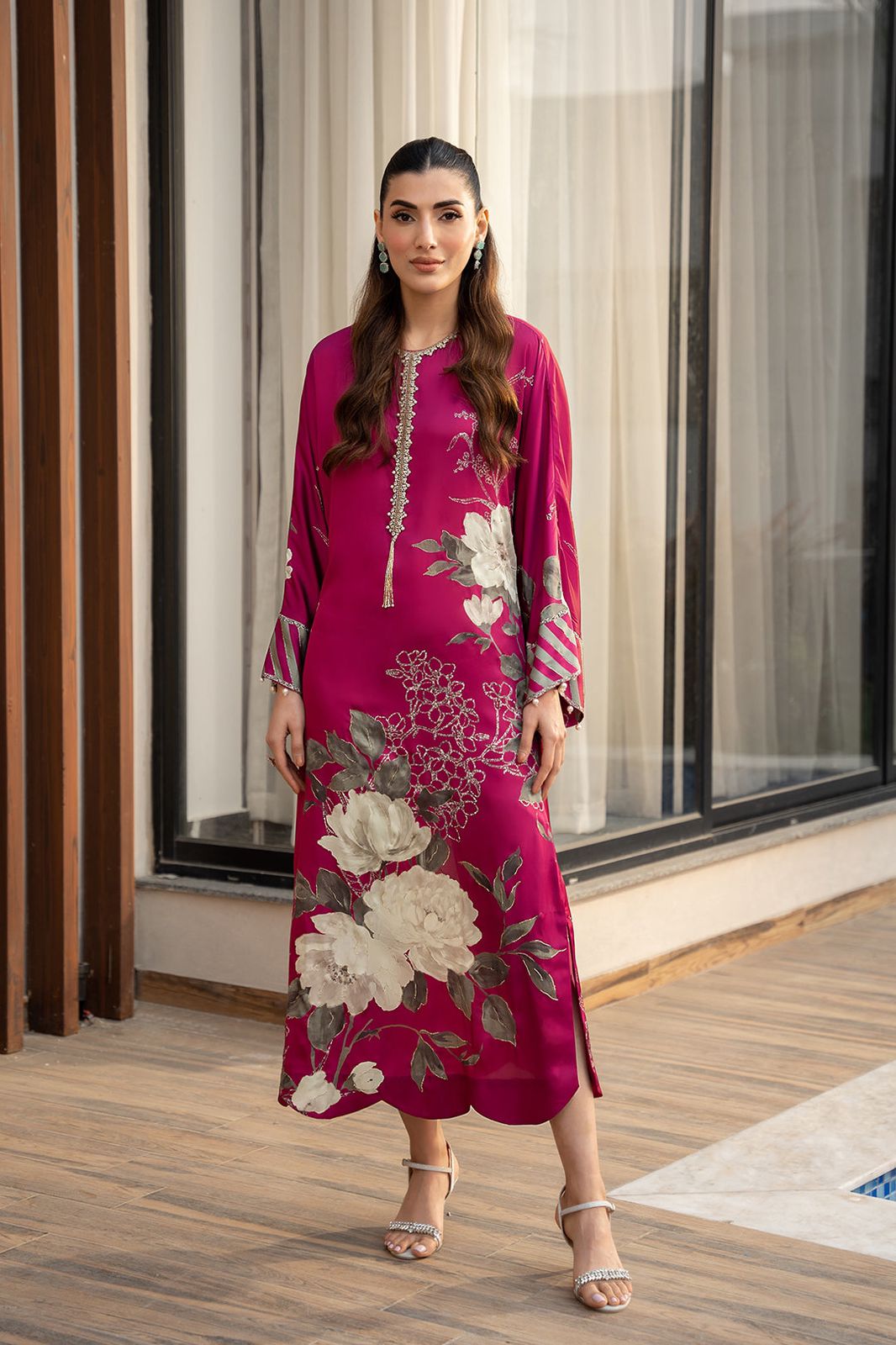 LSR Embroidered Pink Luxury Silk Dress