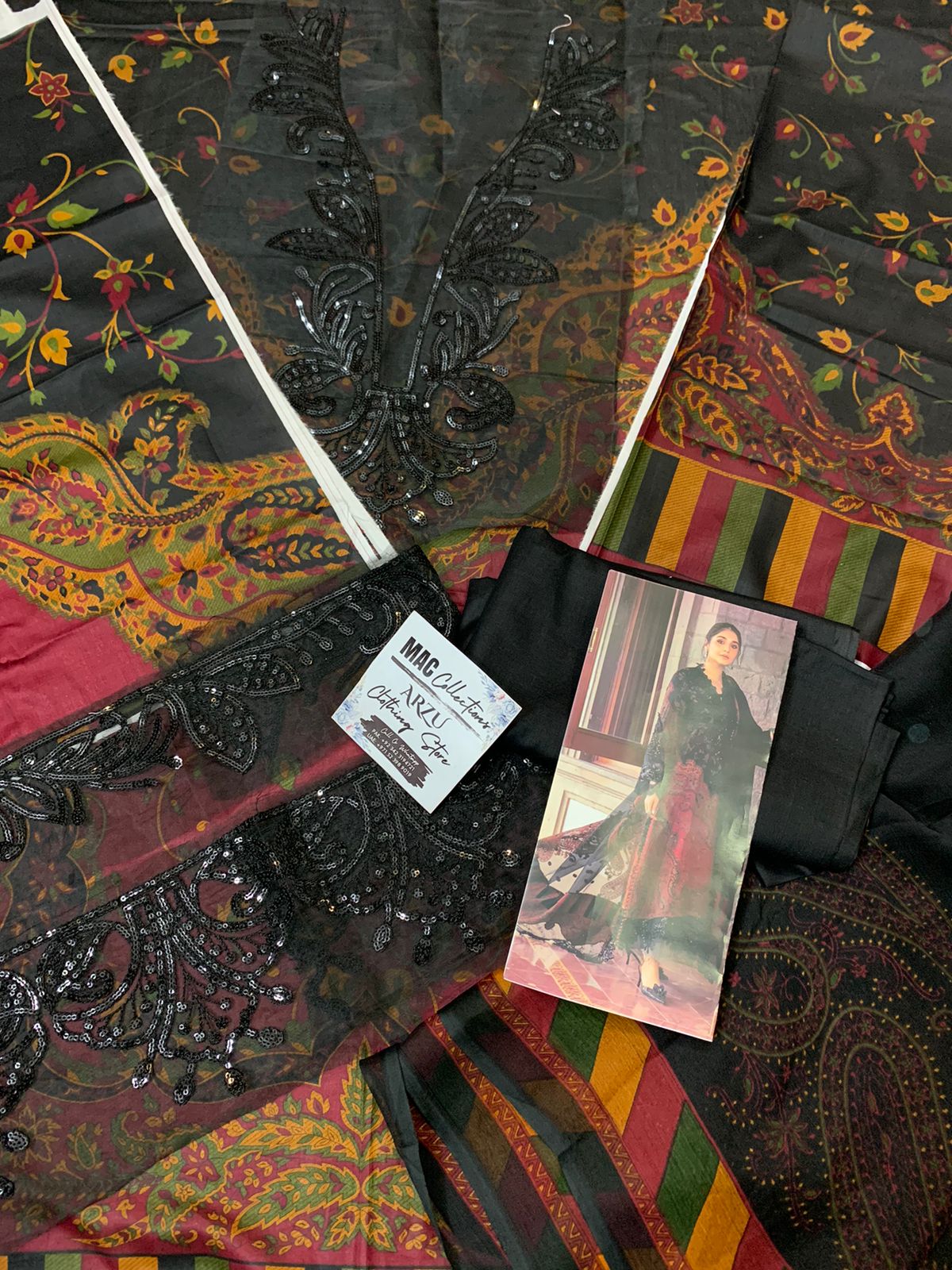 MP Embroidered Black & maroon Luxury Lawn Dress