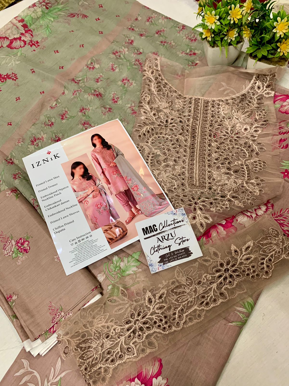 IZK Embroidered Tea Pink Luxury Lawn Dress