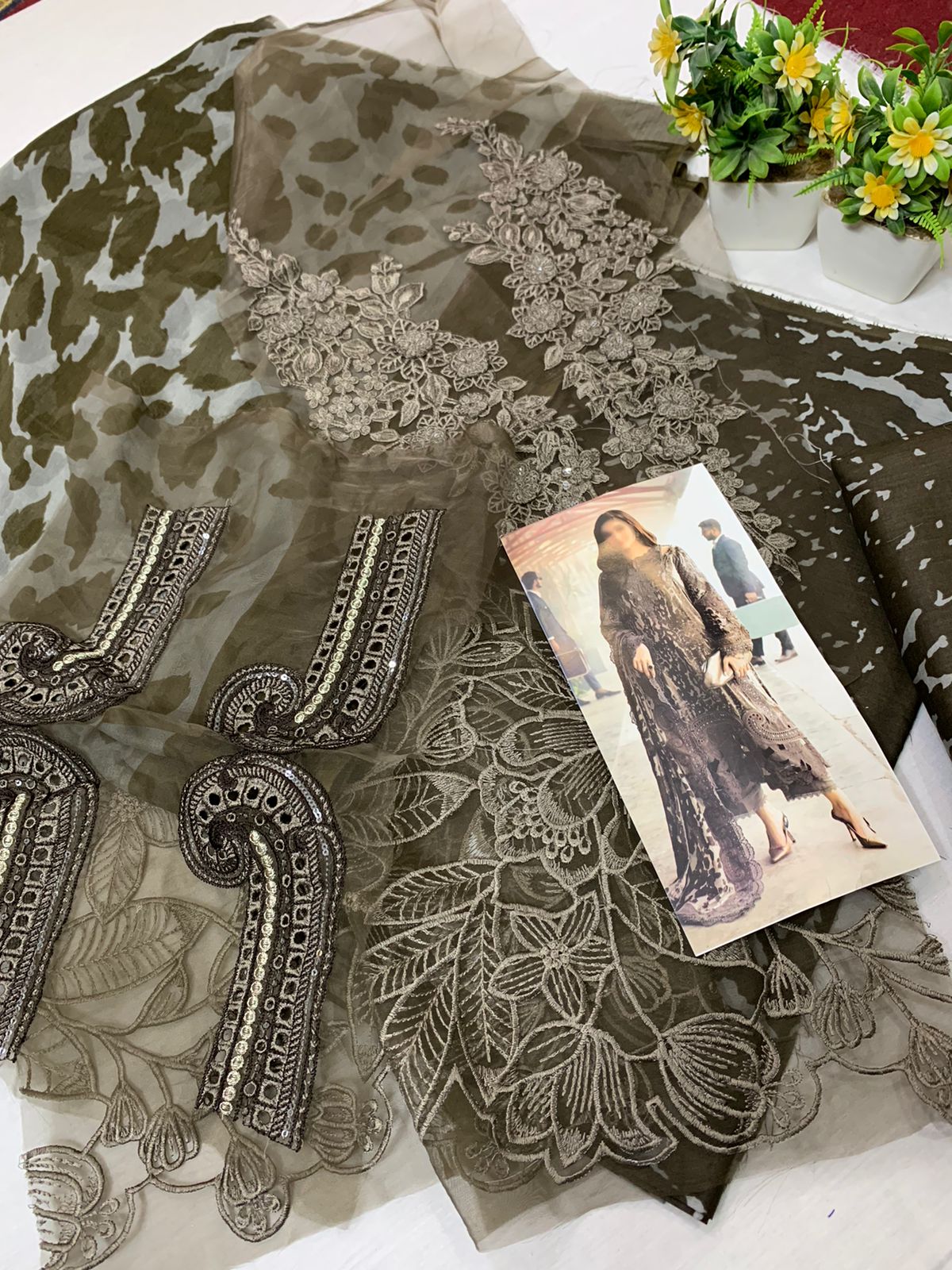 MP Embroidered Brown Luxury Lawn Dress