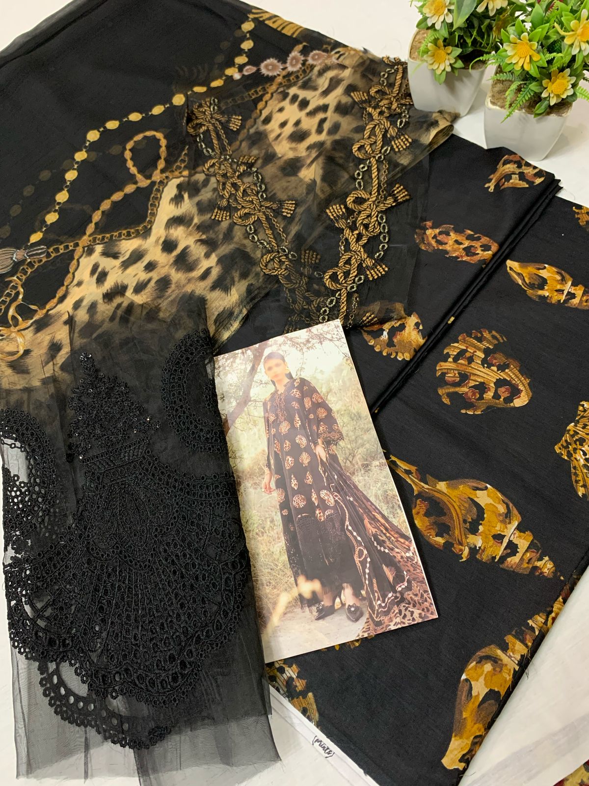 MP Embroidered Black & Brown Luxury Lawn Dress