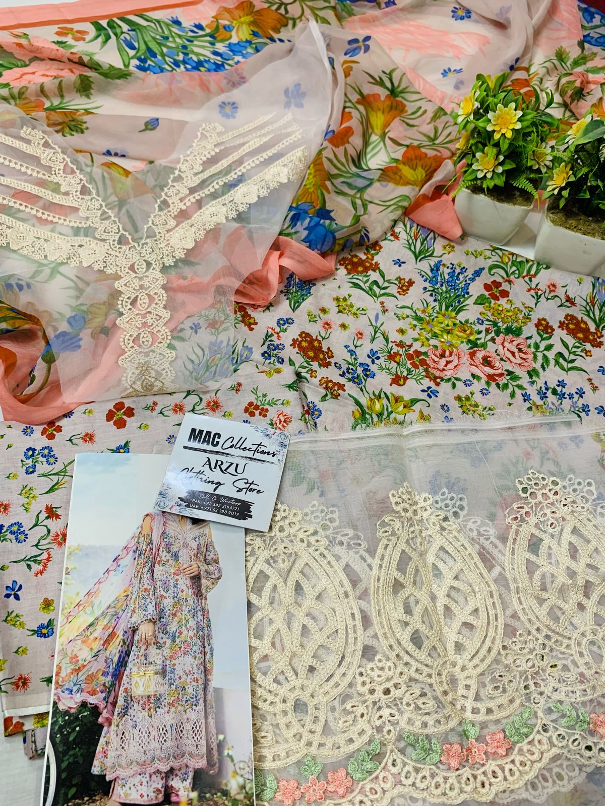 MB Embroidered peach Luxury Lawn Dress