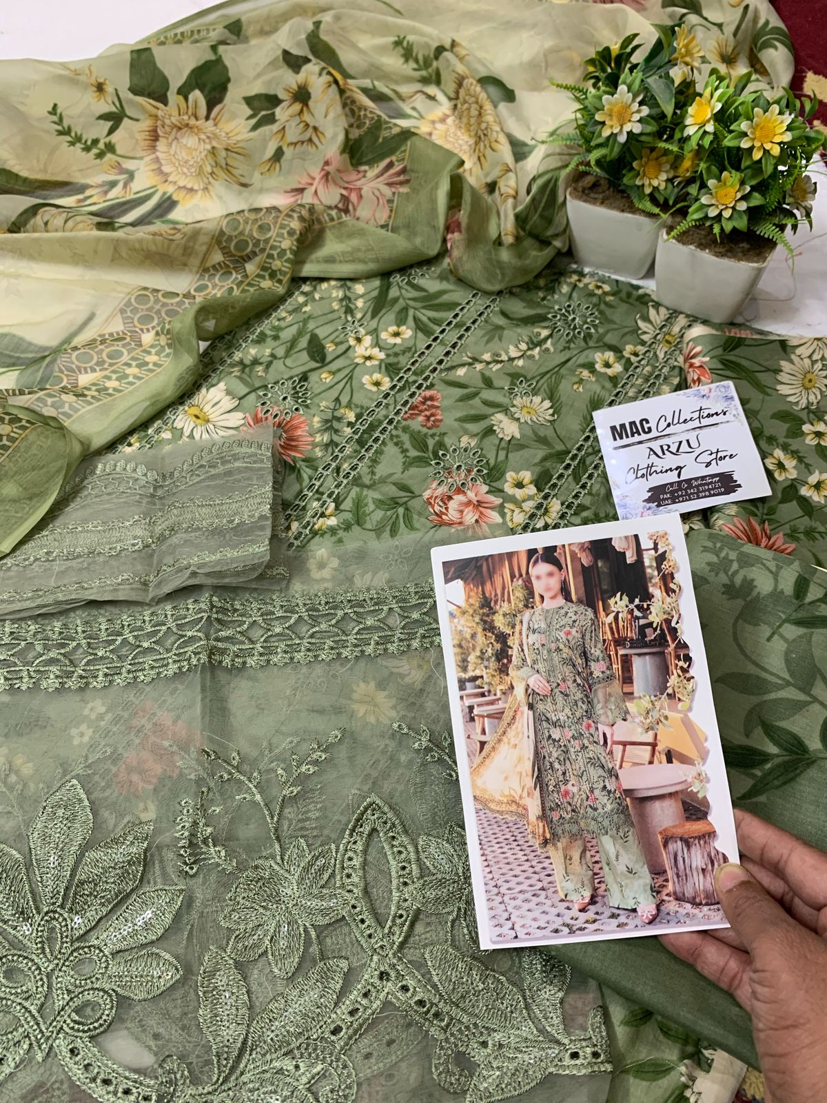 MP Embroidered Green Luxury Lawn Dress 025