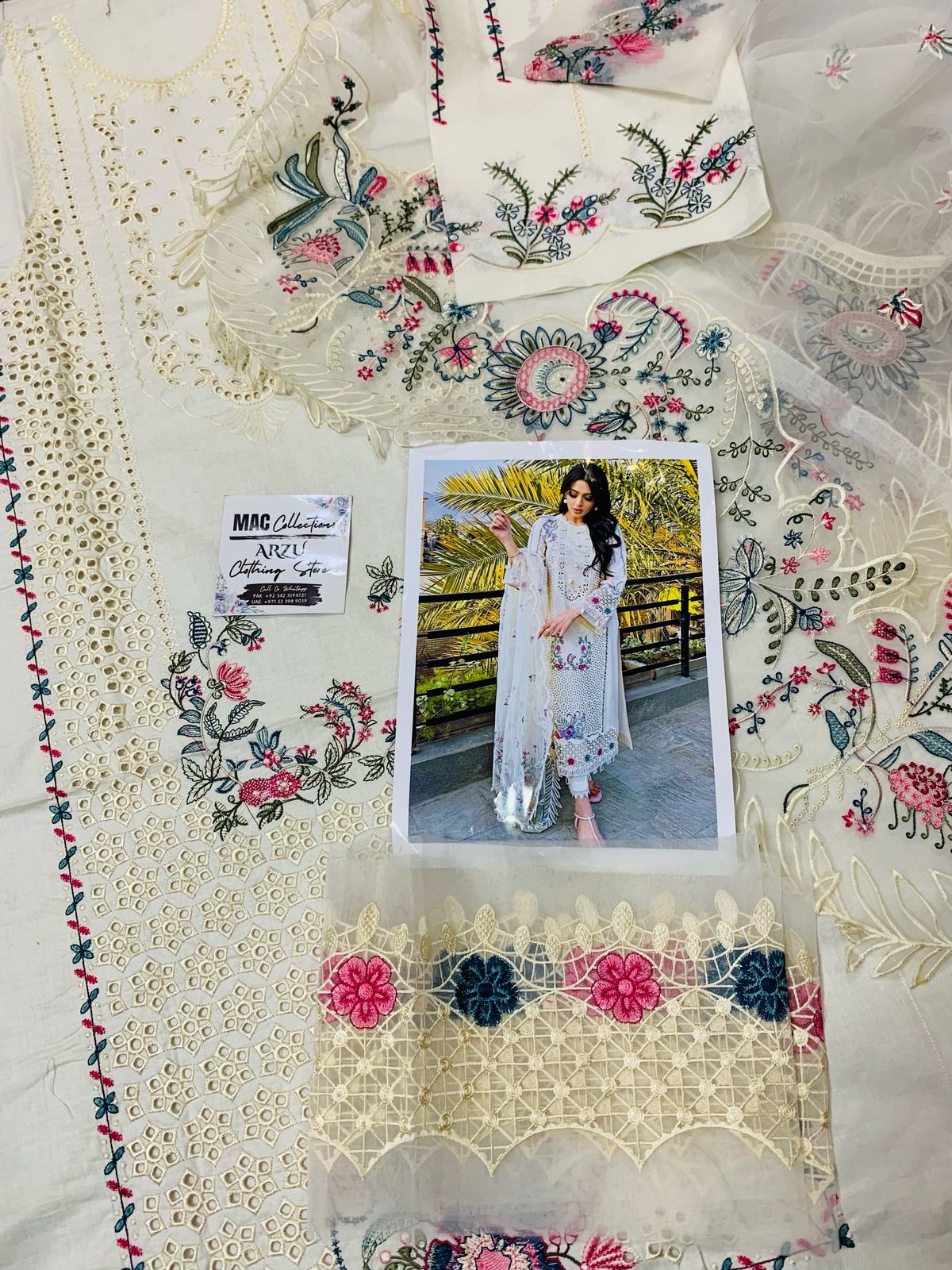 QLR Embroidered Off White Chikankari Luxury lawn Dress