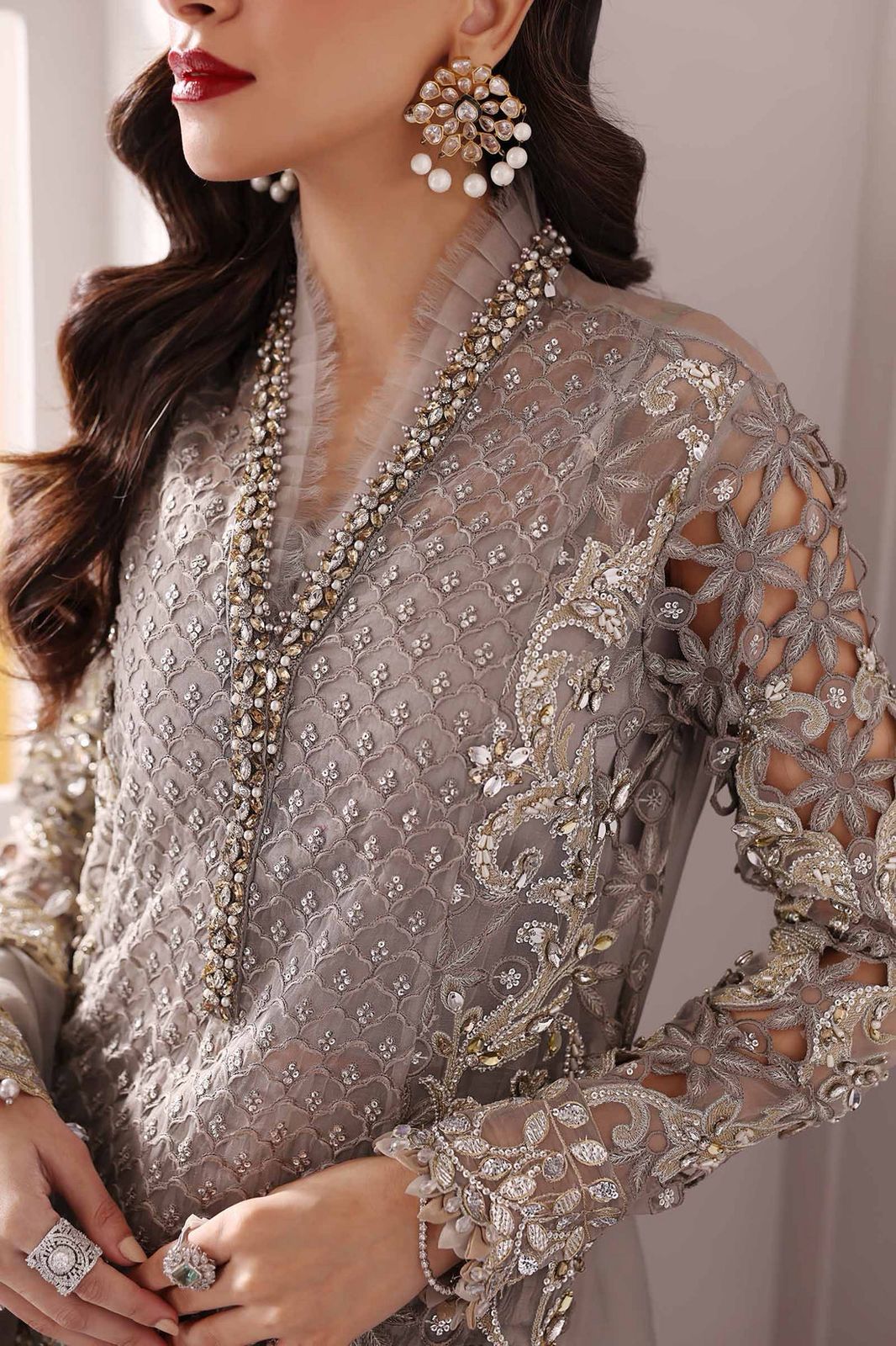 MB Embroidered Grey Luxury Chiffon Gharara