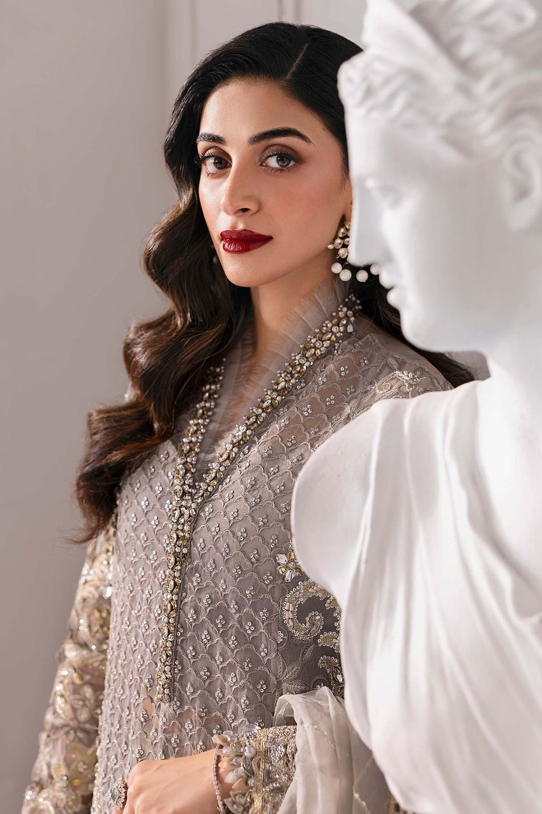 MB Embroidered Grey Luxury Chiffon Gharara