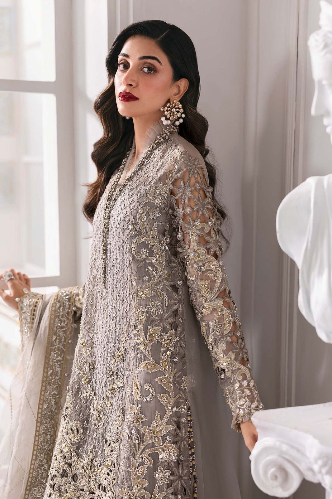 MB Embroidered Grey Luxury Chiffon Gharara