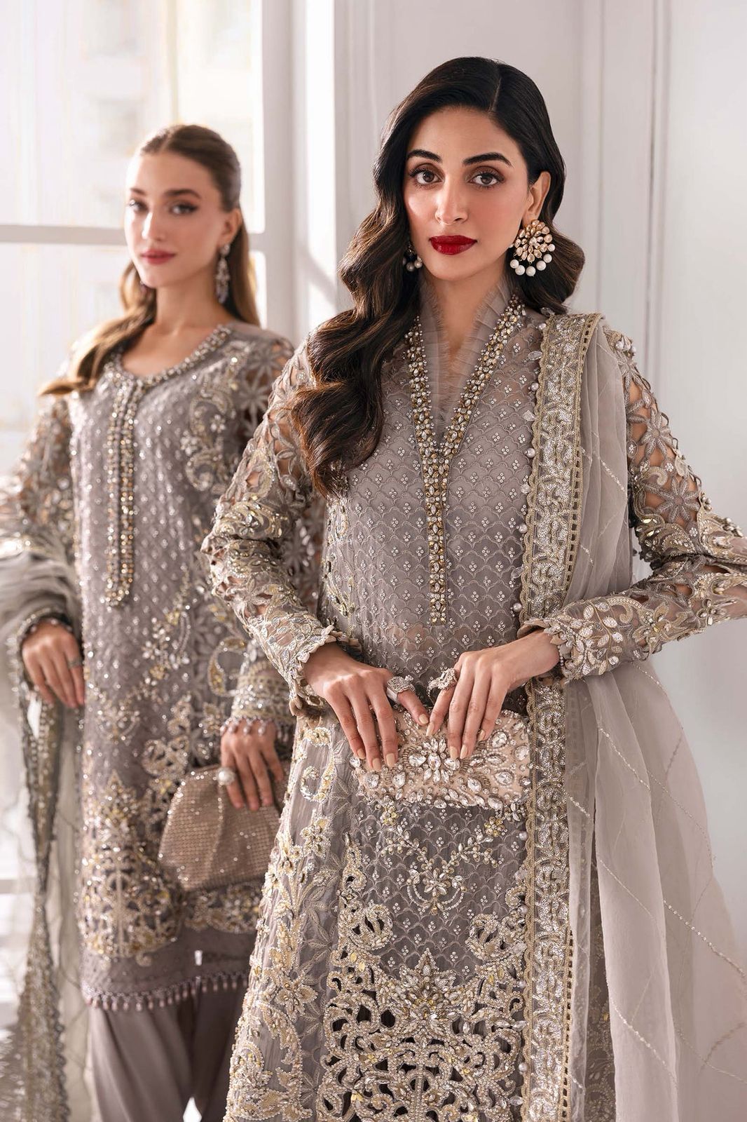 MB Embroidered Grey Luxury Chiffon Gharara