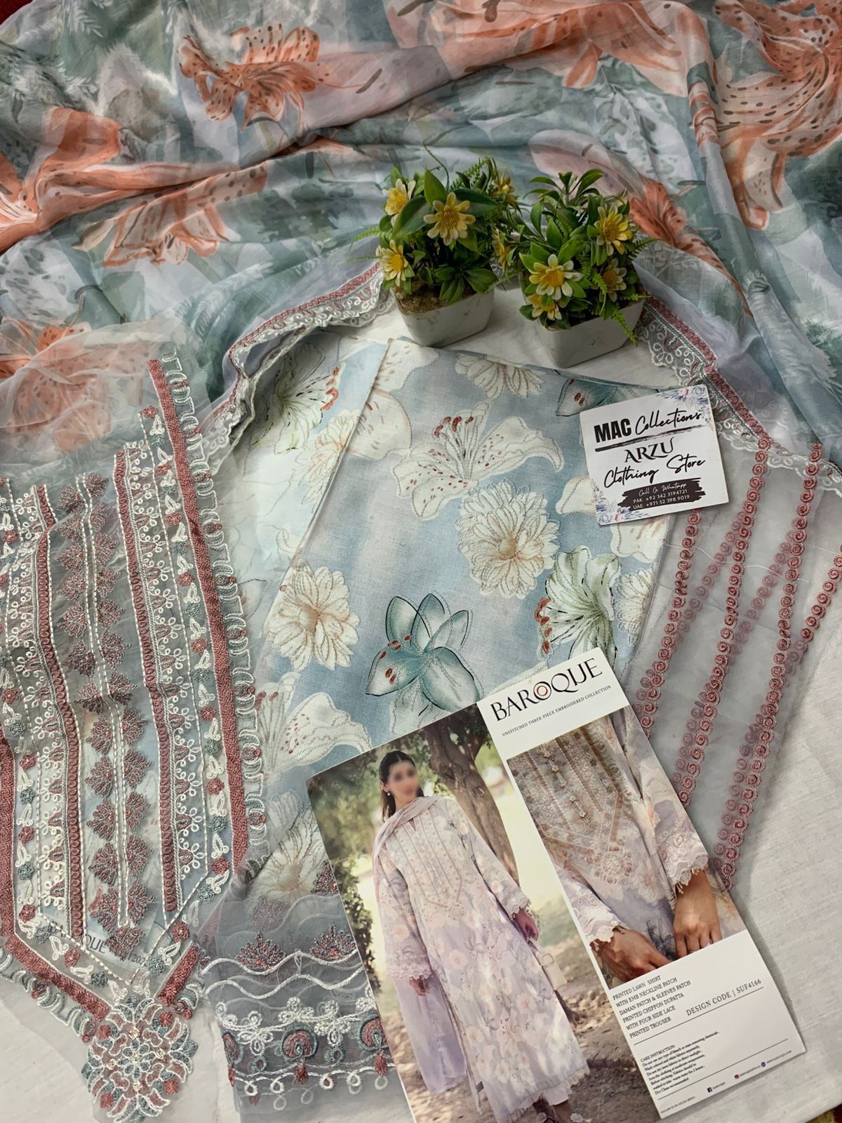 BRQ Embroidered Tie & Dye Sky Blue Luxury Lawn Dress