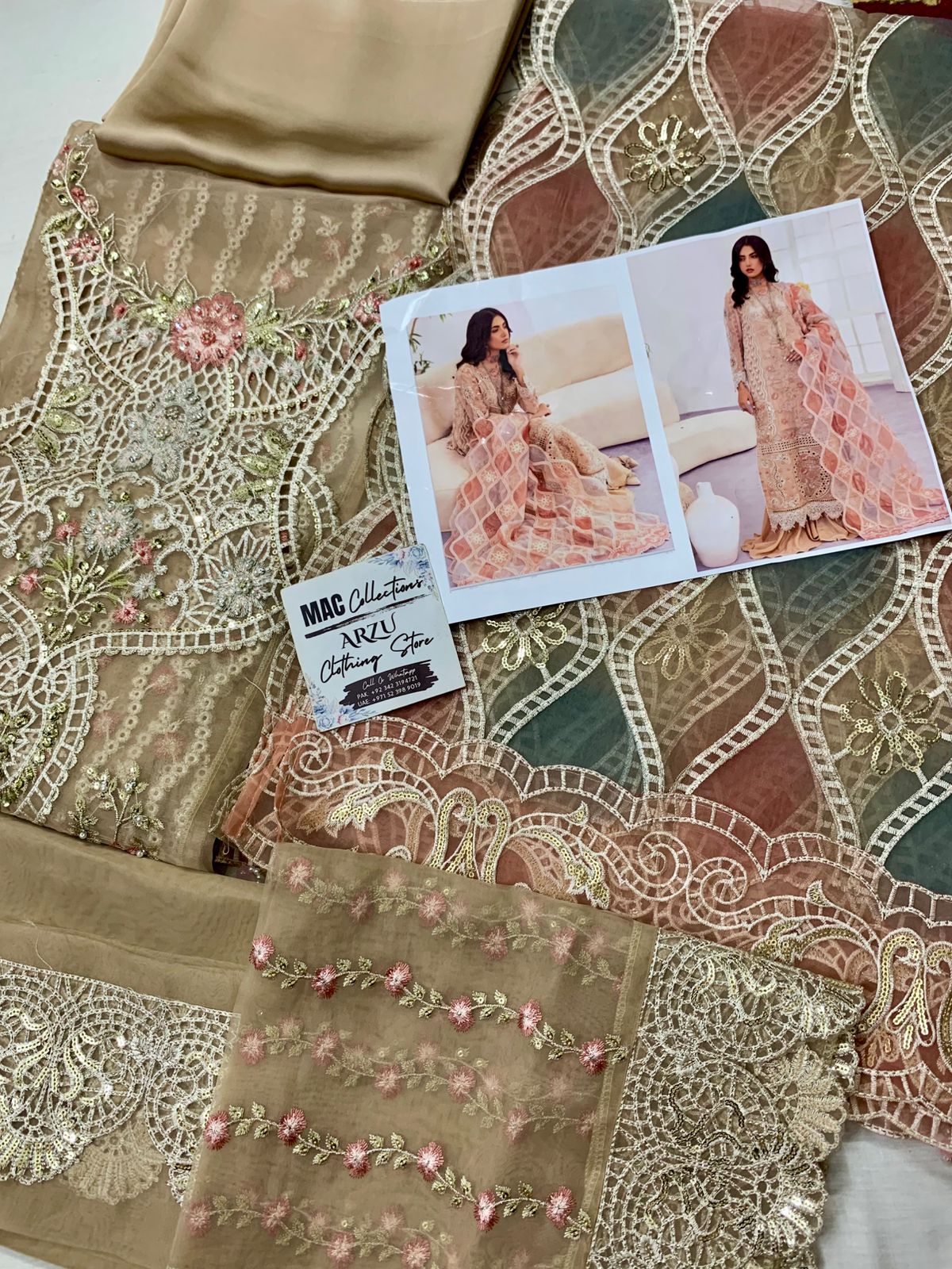 AL Embroidered Peach Luxury Organza Dress