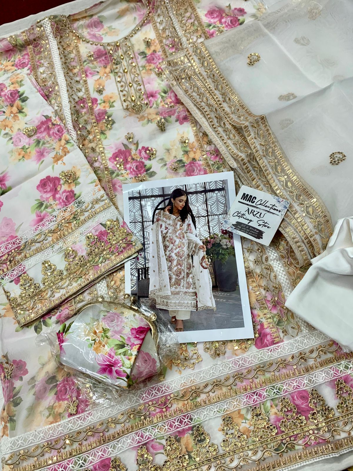 Designer White Organza & Silk Semi Stitched 4 Piece