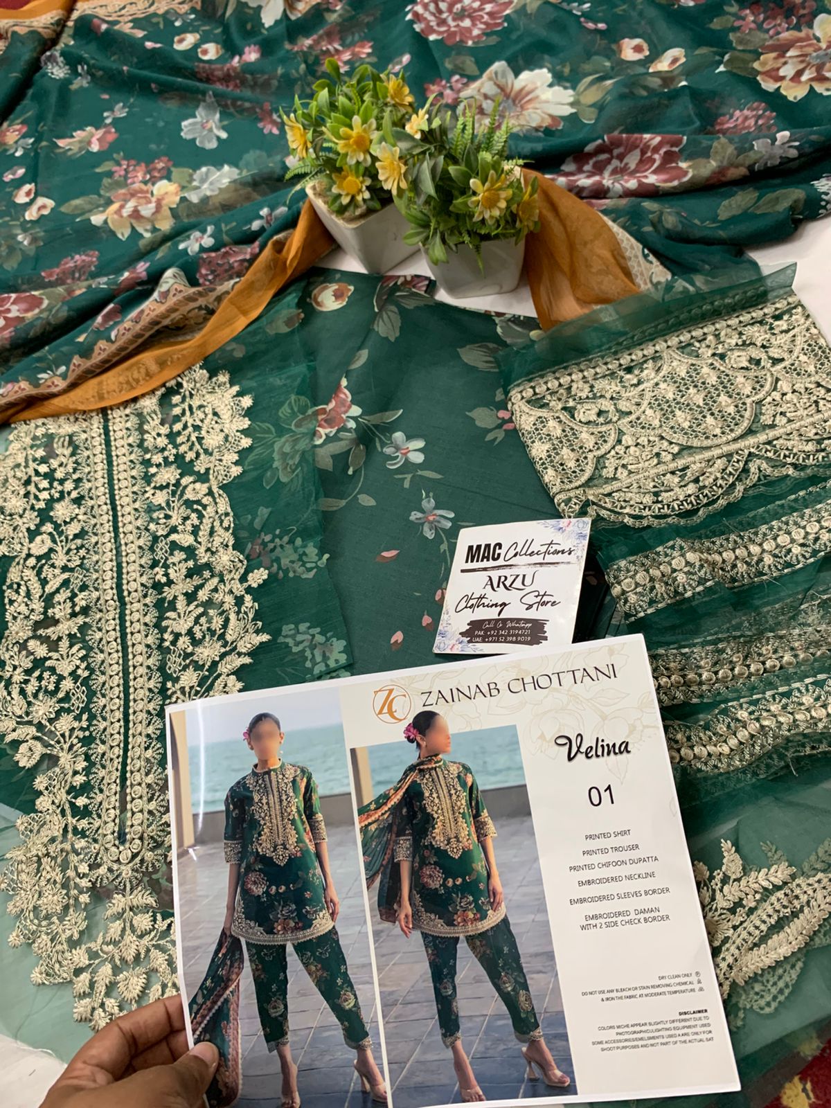 ZC Embroidered Dark Green Luxury Lawn Dress